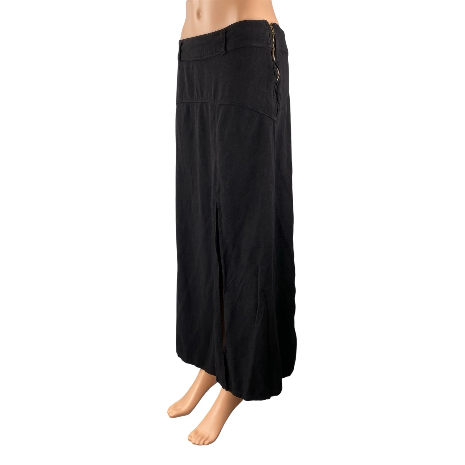 Free People Womens Black High Slit Zip Mid Waist Straight Full Midi Skirt Size 6 - Image 2