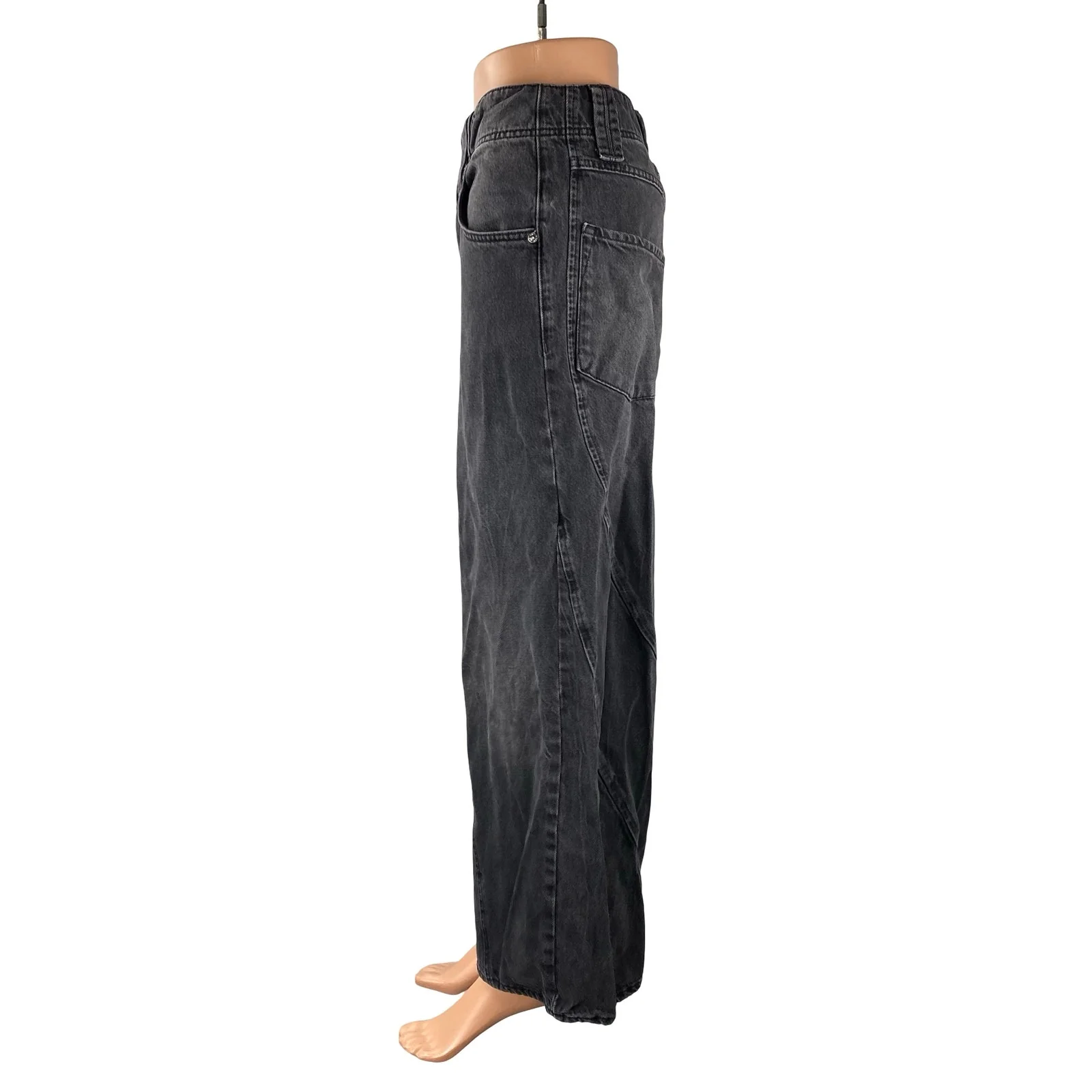 Free People Women's Black High Waist Baggy Flare Wide Leg Denim Jeans Pants 25 - Image 2