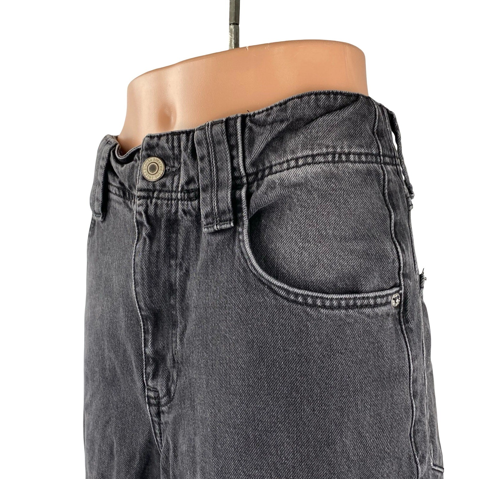 Free People Women's Black High Waist Baggy Flare Wide Leg Denim Jeans Pants 25 - Image 3