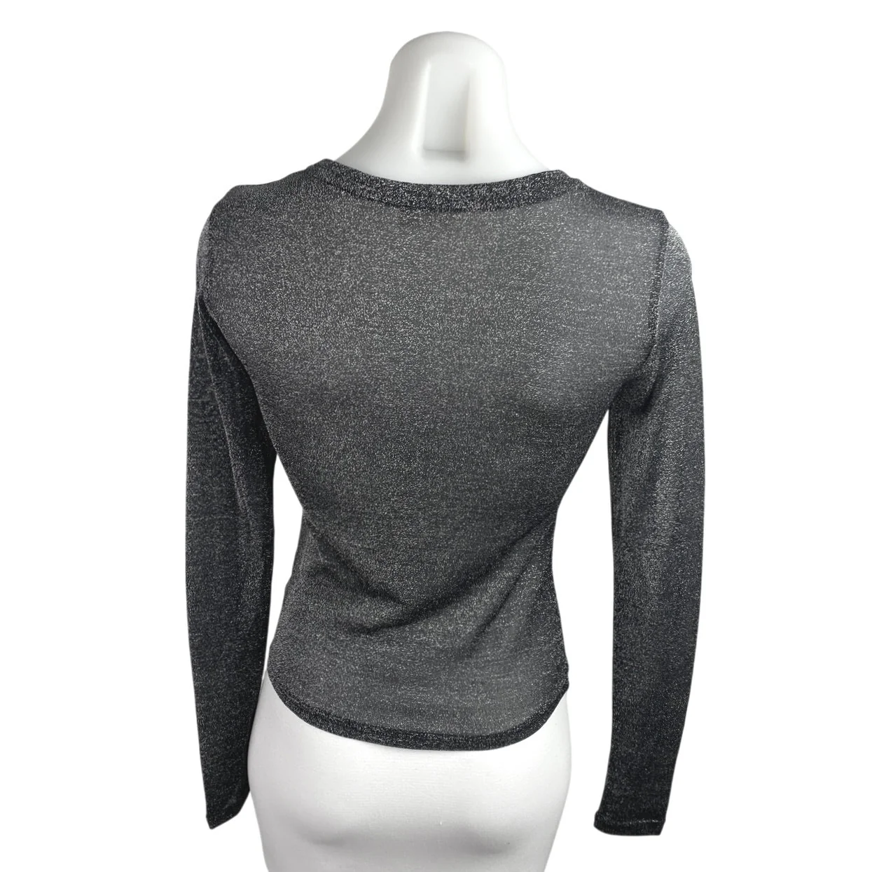 Free People Women's Black Metallic Long Sleeve Sheer Casual Tee T Shirt Top XS - Image 2
