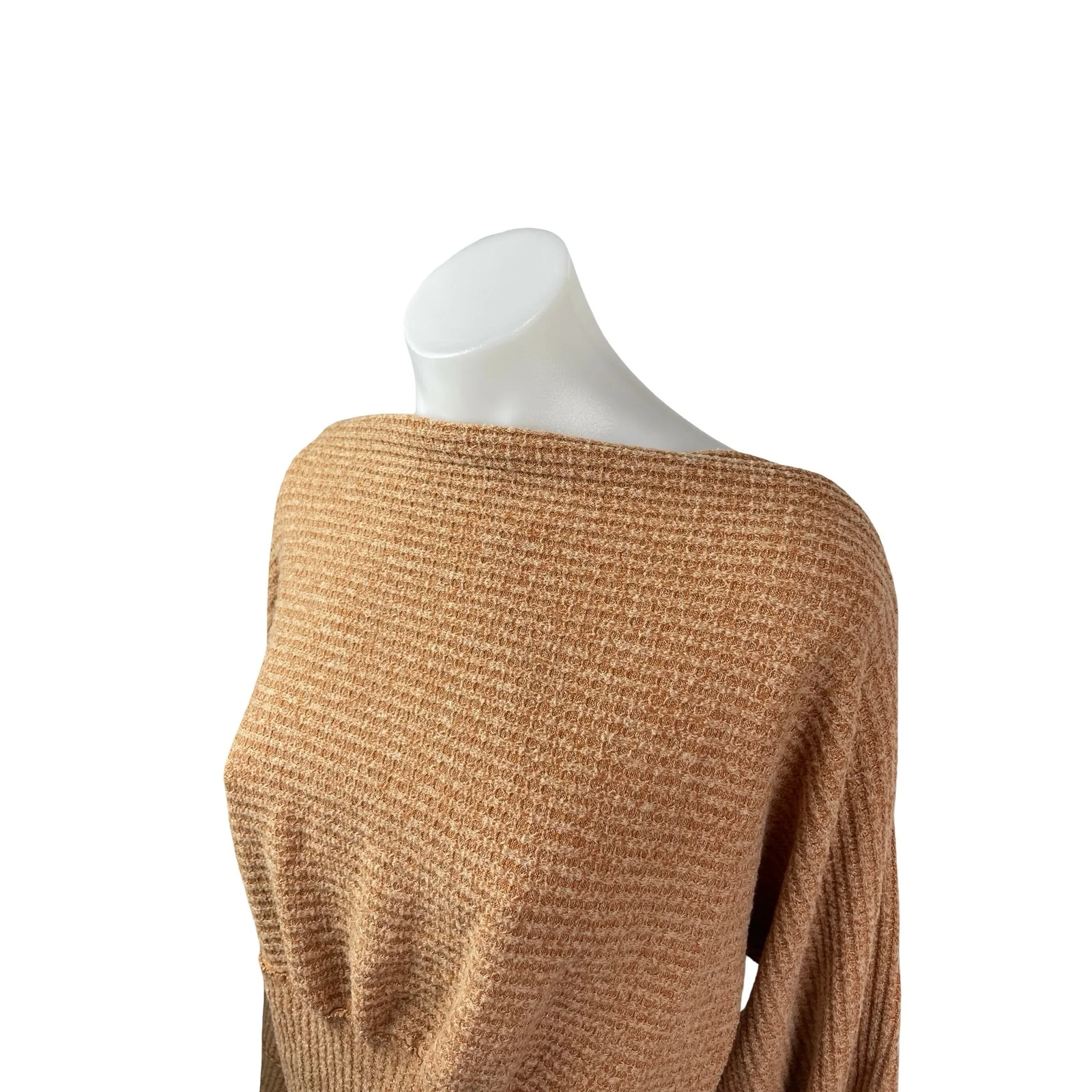 Free People Womens Brown Ribbed Boat Neck Long Sleeve Sweatshirt Sweater Top M - Image 3