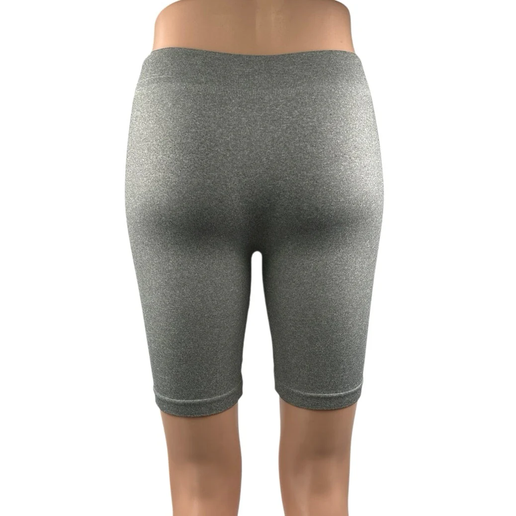 Free People Women's Gray Seamless Mid Rise Activewear Fitness Biker Shorts Sz M - Image 3