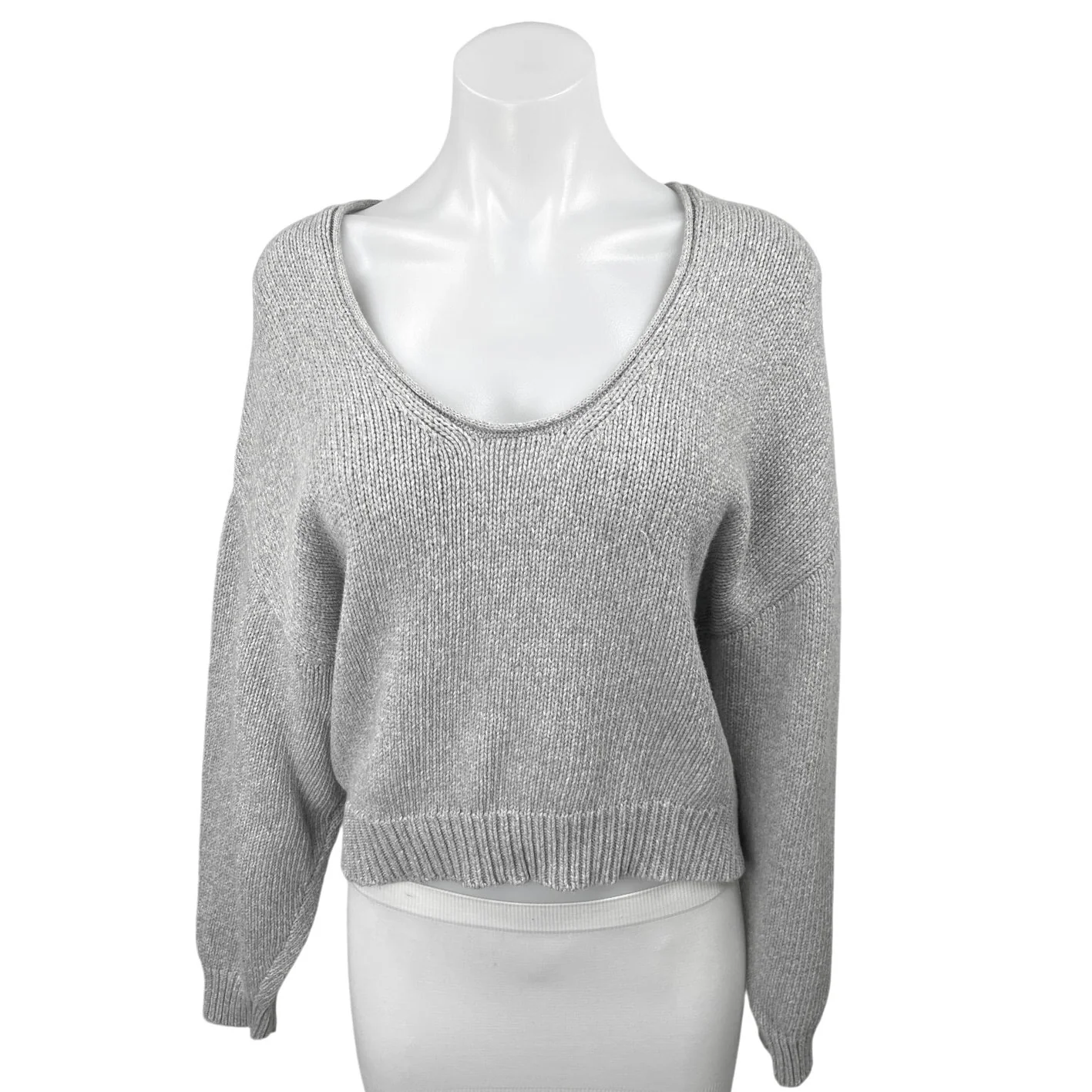 Free People Women's Gray Waffle Knit Long Sleeve Pullover Sweater Top Size XS