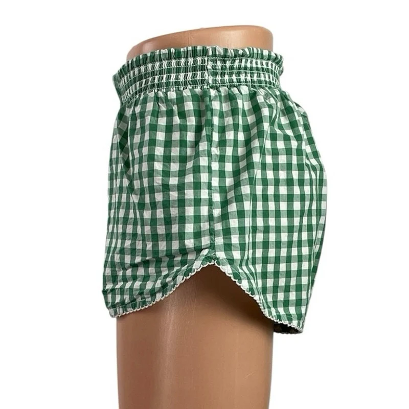 Free People Women's Green Gingham Check High Rise Boxer Lounge Shorts Size XS - Image 2
