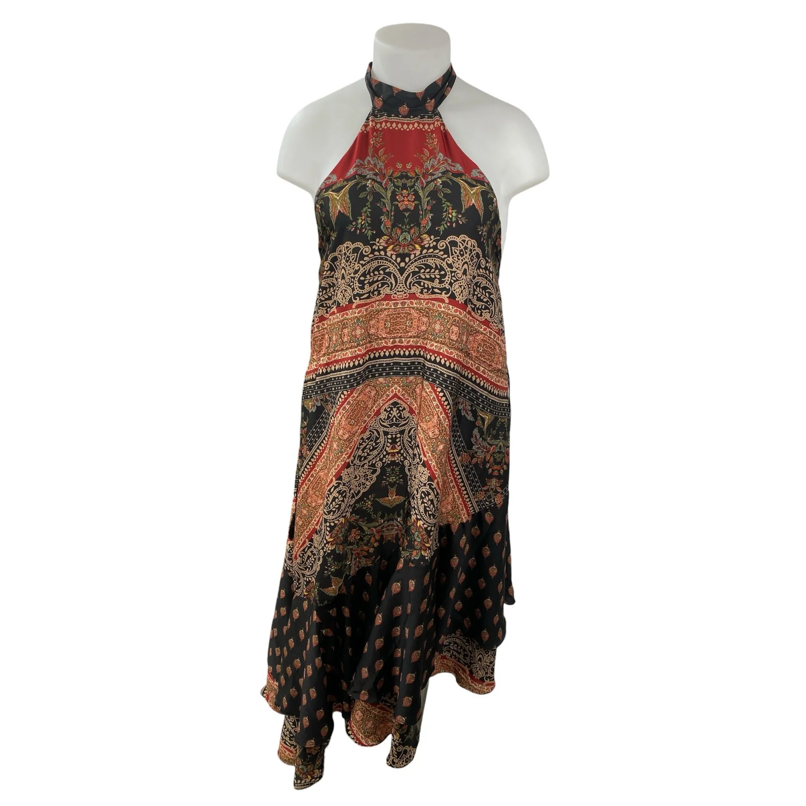 Free People Women's Multicolor Halter Sleeveless Scarf Print Maxi Dress Size L