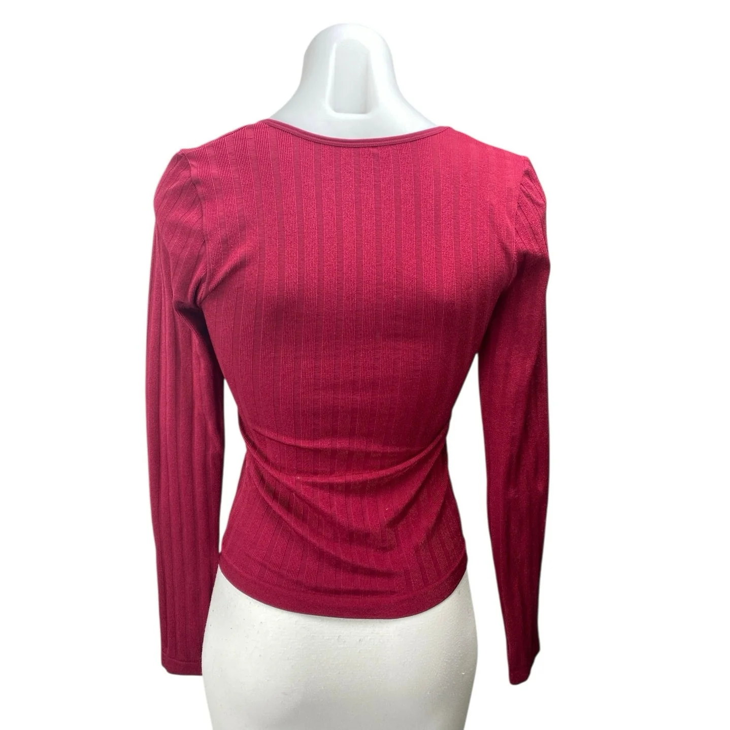Free People Women's Red Rib Knit Scoop Neck Long Sleeve Crop Shirt Top Size XS/S - Image 2