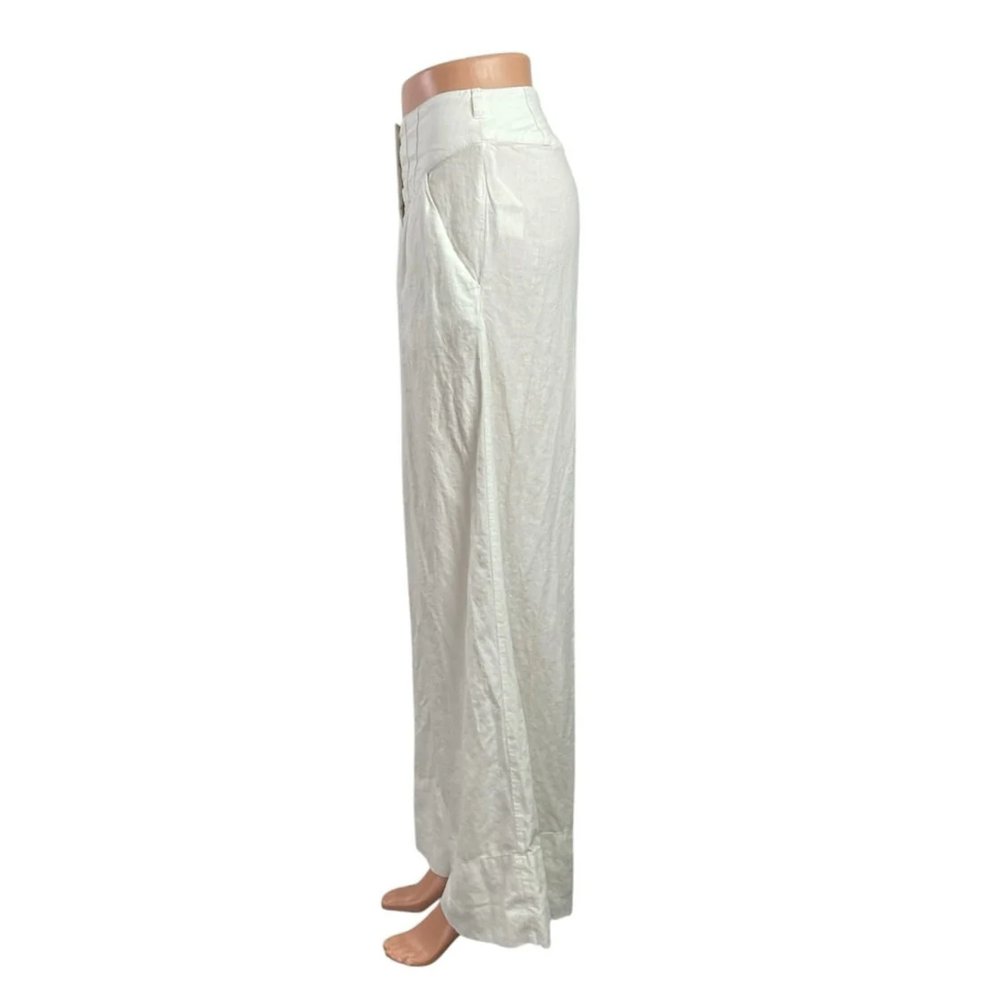Free People Women's White High Rise Button Pleated Wide Leg Trousers Pants Sz 2 - Image 2