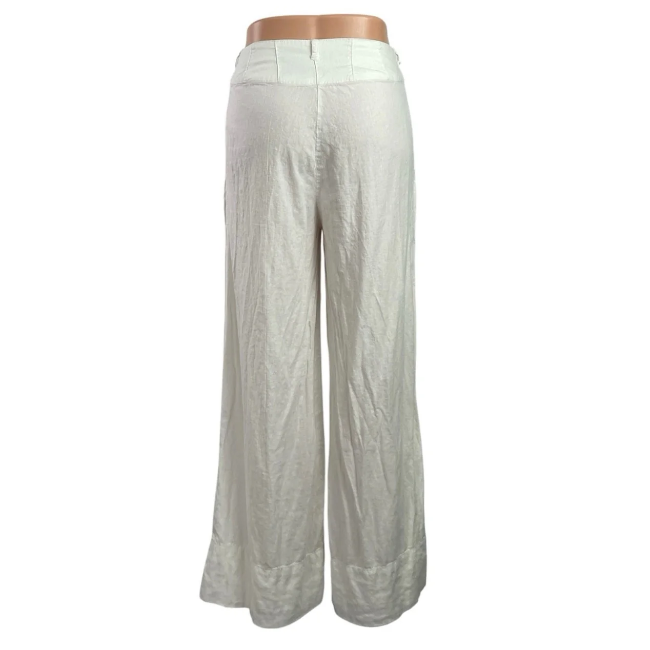 Free People Women's White High Rise Button Pleated Wide Leg Trousers Pants Sz 2 - Image 3