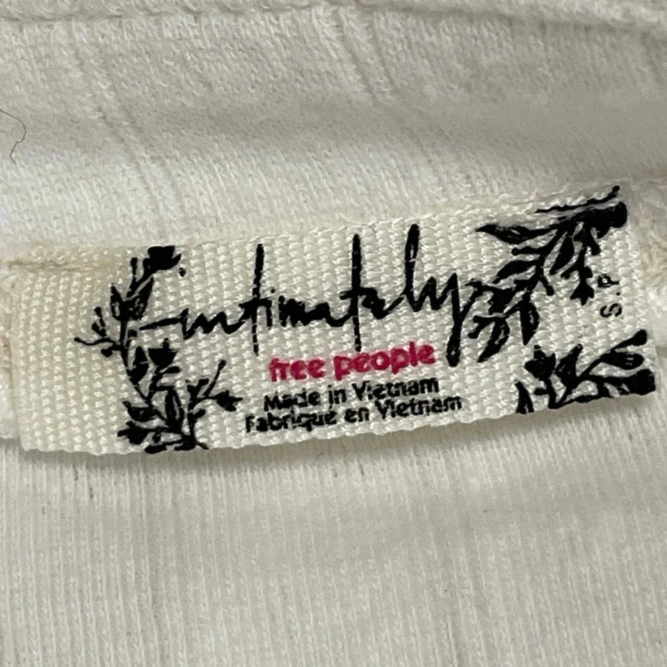 Free People Women's White Long Sleeve V Neck Rib Knit Henley T Shirt Tee Top S - Image 4