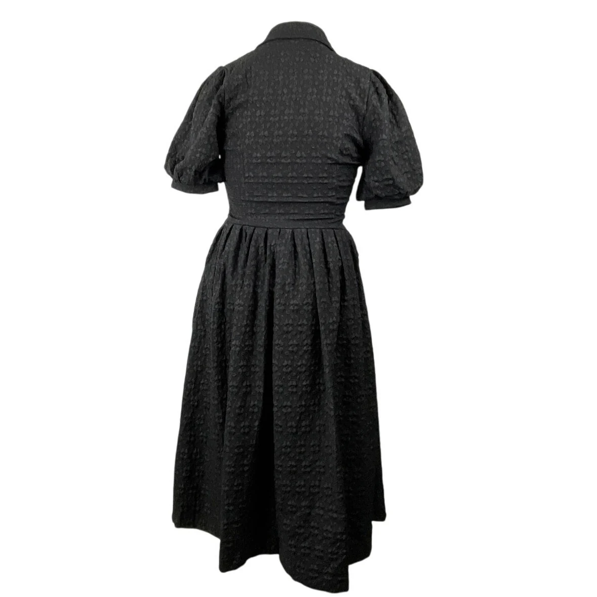 Freemarket Women's Black Woven Puff Sleeve Buttons Midi Flare A-Line Dress Sz M - Image 4