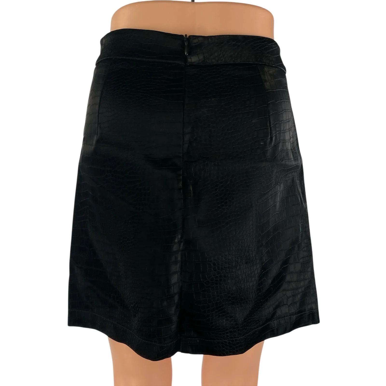 French Connection Black Faux Vegan Croc Leather Mini Straight A-Line Skirt Sz XS - Image 2