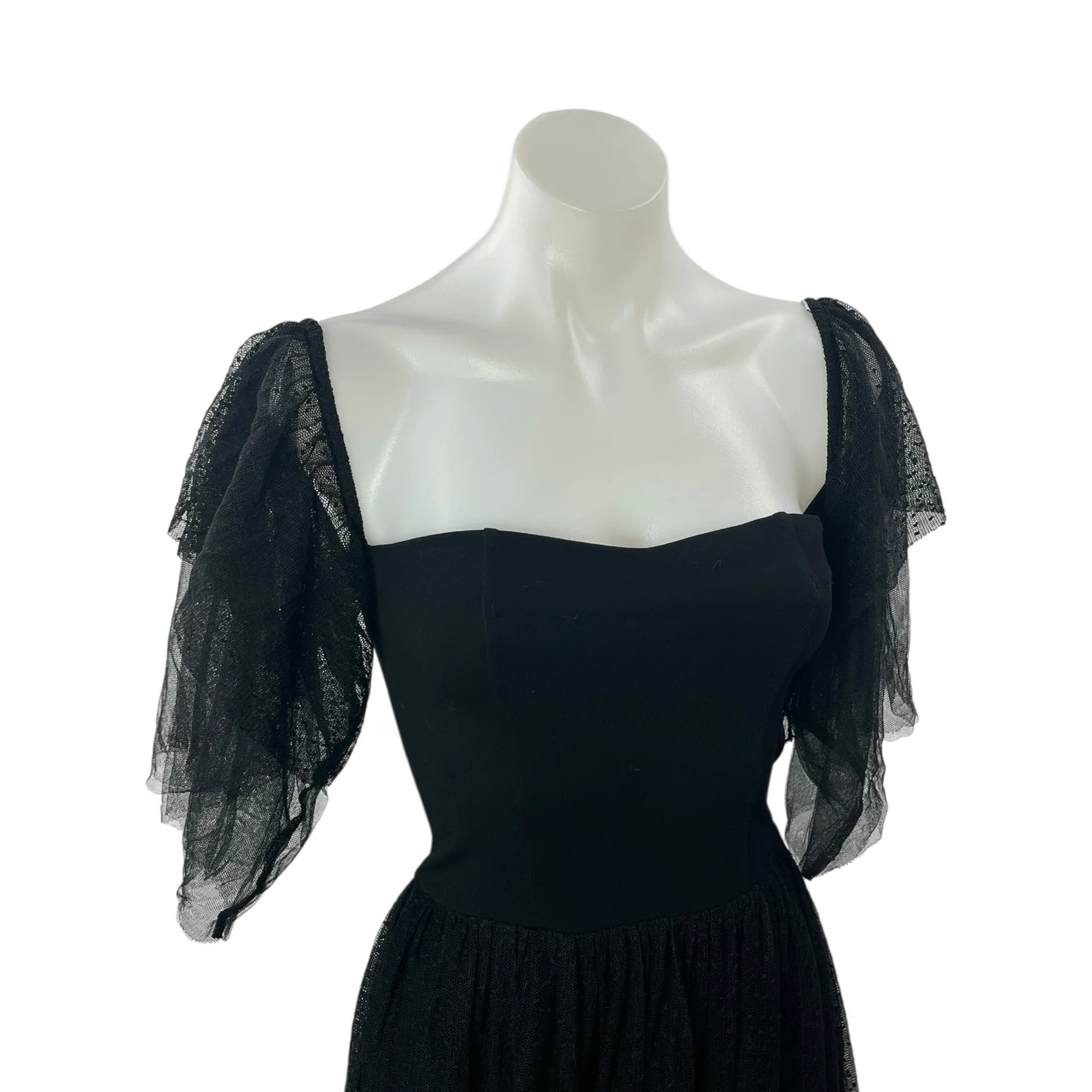 French Connection Black Flutter Sleeve Sweetheart Mesh A Line Midi Dress Size 4 - Image 3