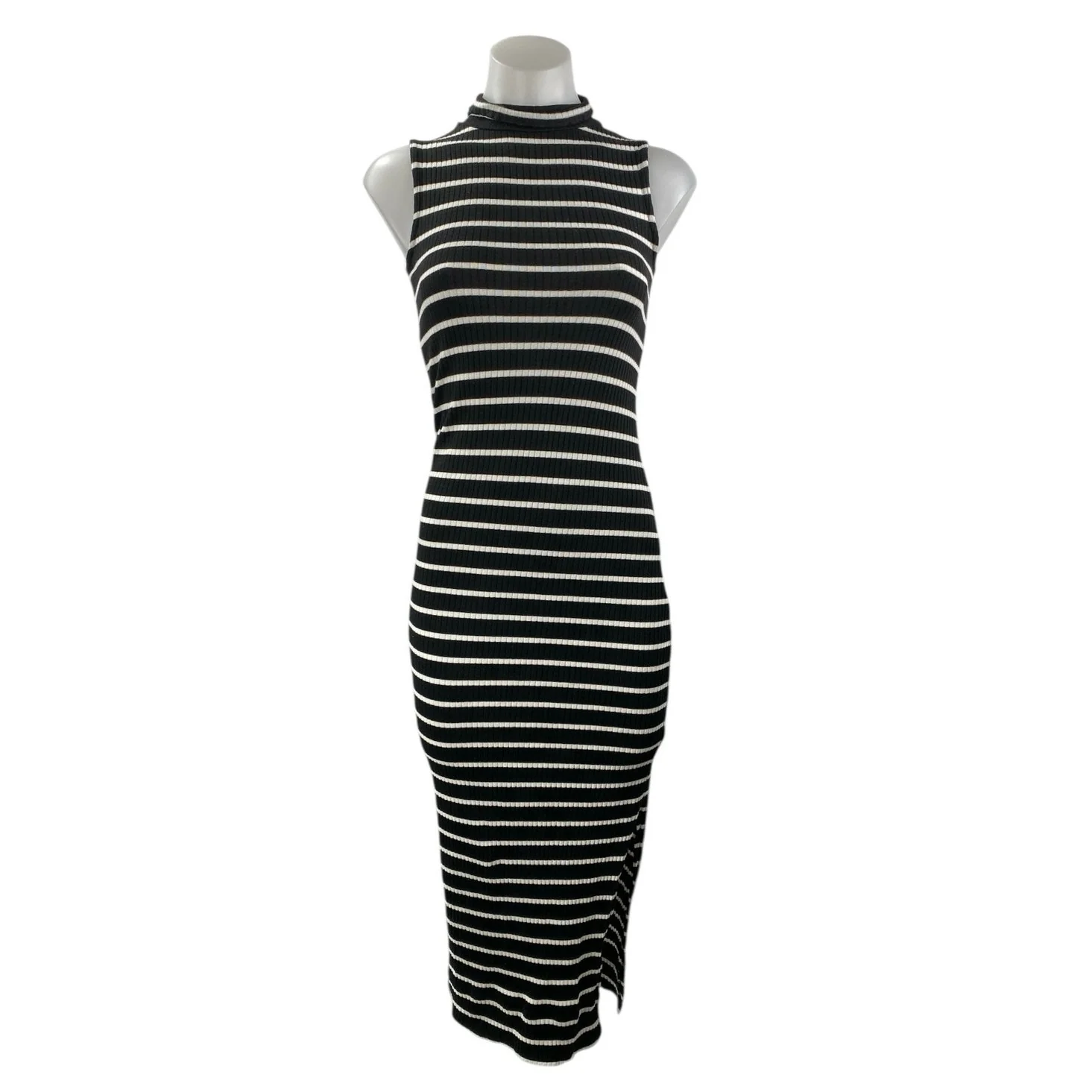 French Connection Black Striped Sleeveless Mock Neck Midi Sweater Tank Dress XS