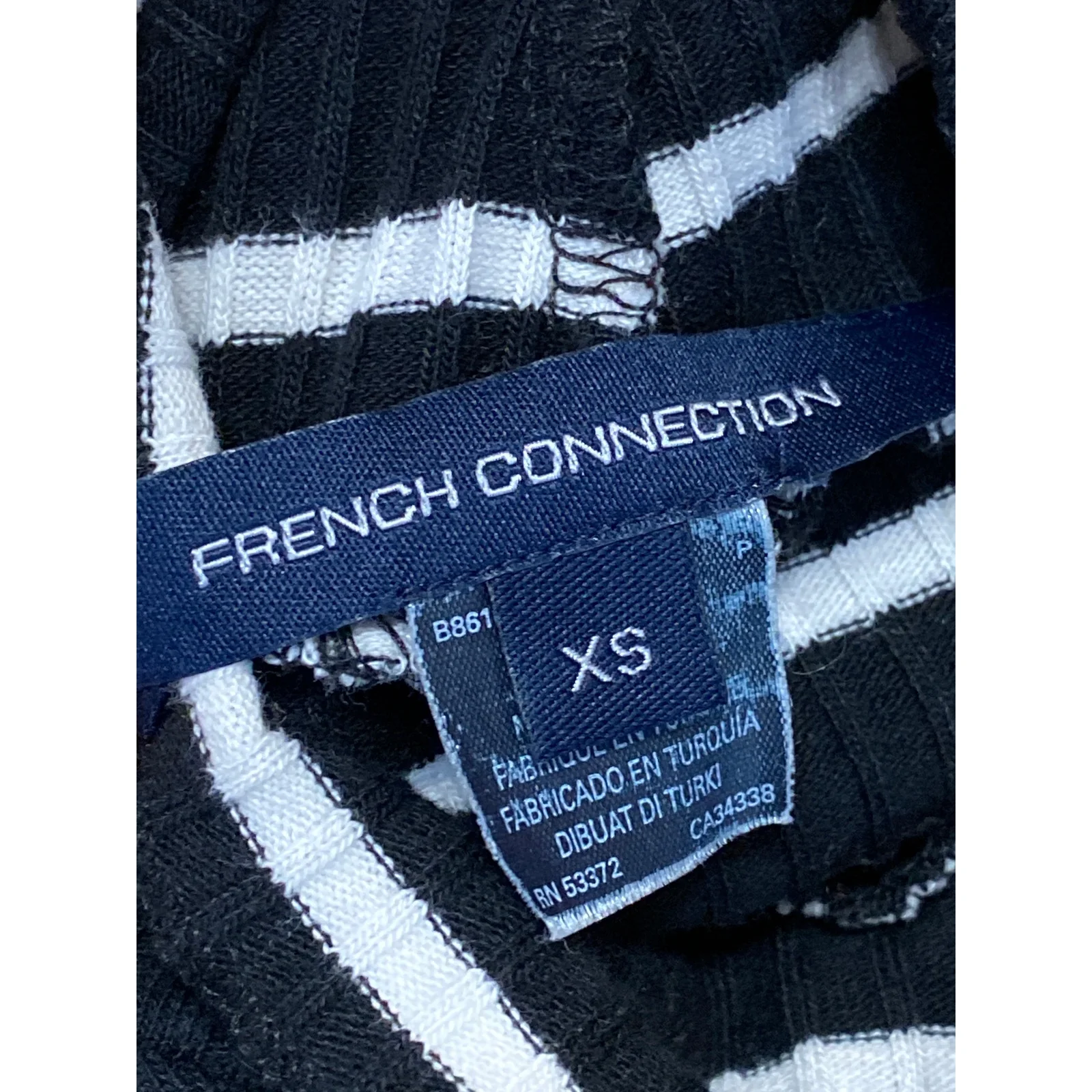 French Connection Black Striped Sleeveless Mock Neck Midi Sweater Tank Dress XS - Image 3