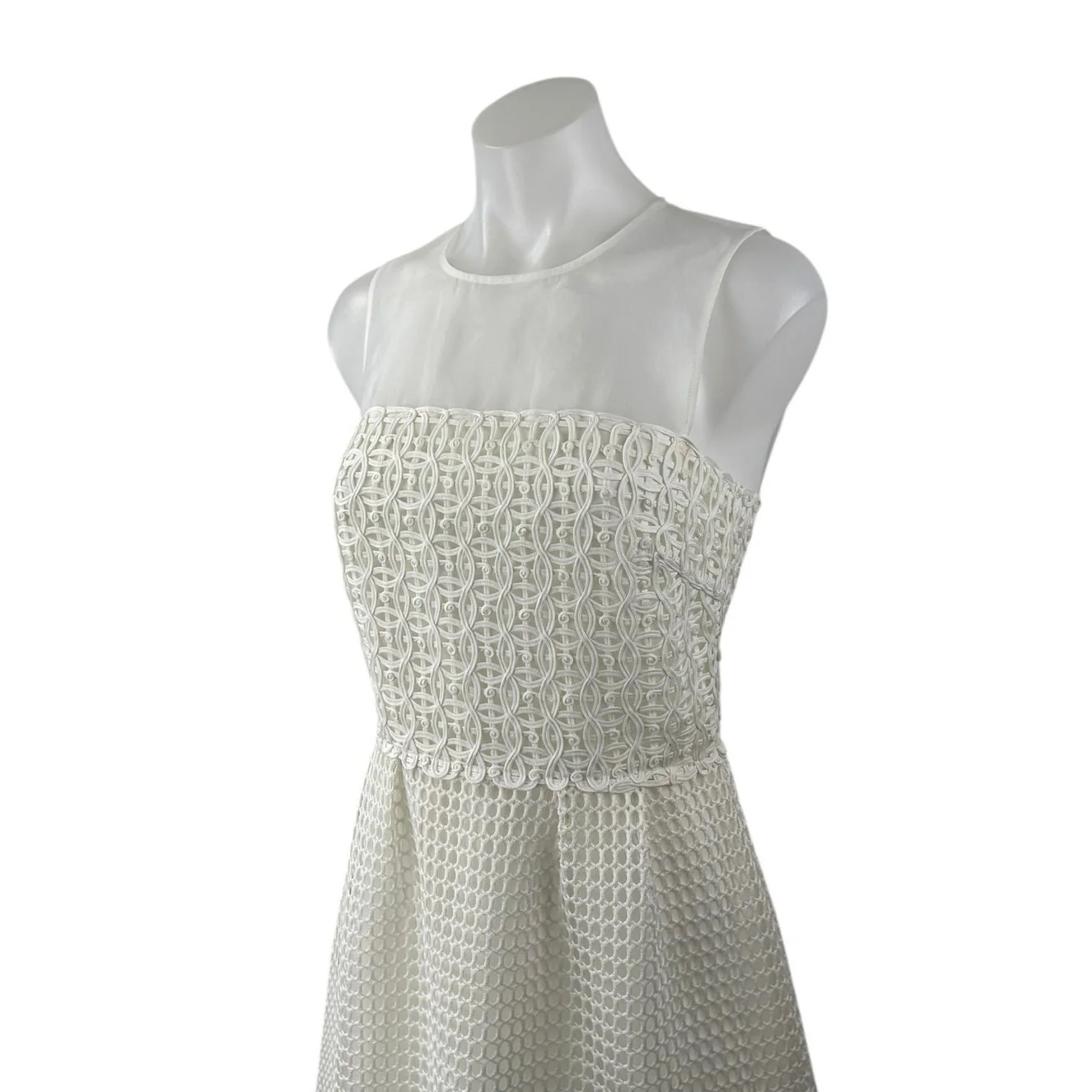 French Connection Glacier Wave White Sleeveless Mesh Fit & Flare Mini Dress Sz 6 - Image 3