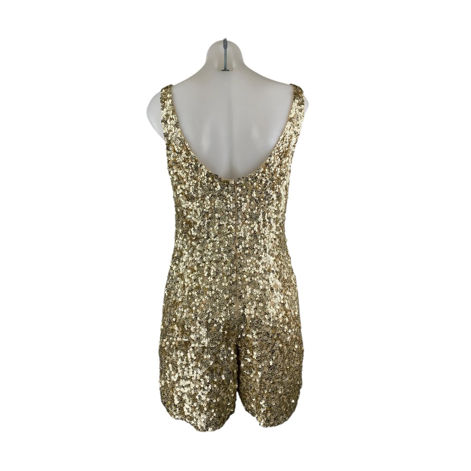 French Connection Gold Sequin Embellished Sleeveless Zip Tank Jumpsuit Romper XS - Image 3