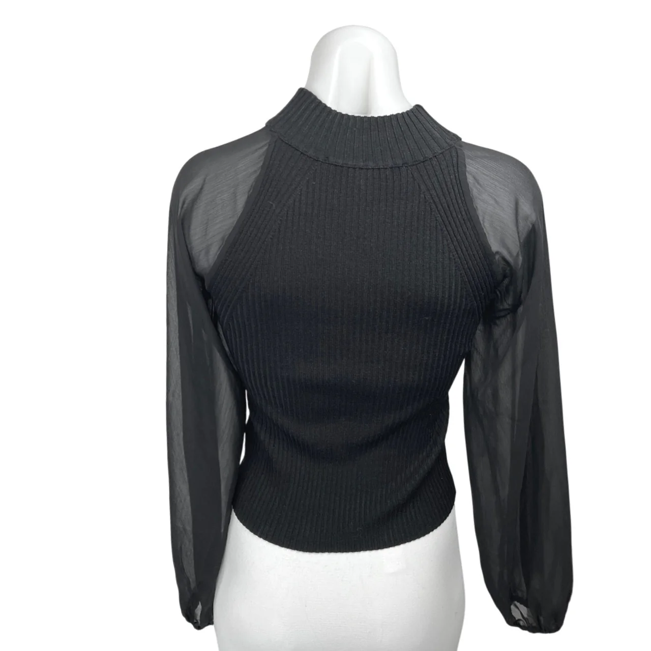 French Connection Melody Black Chiffon Long Sleeve Knit Sweater Blouse Top Sz XS - Image 2