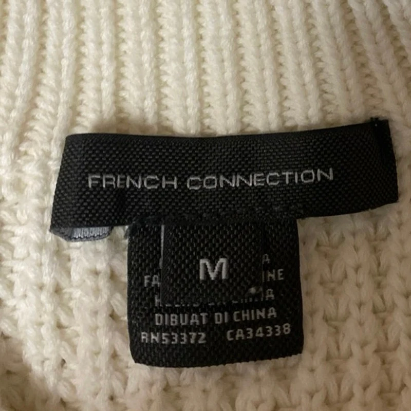 French Connection White Waffle Knit Puff Sleeve Mock Neck Crop Sweater Top Sz M - Image 3