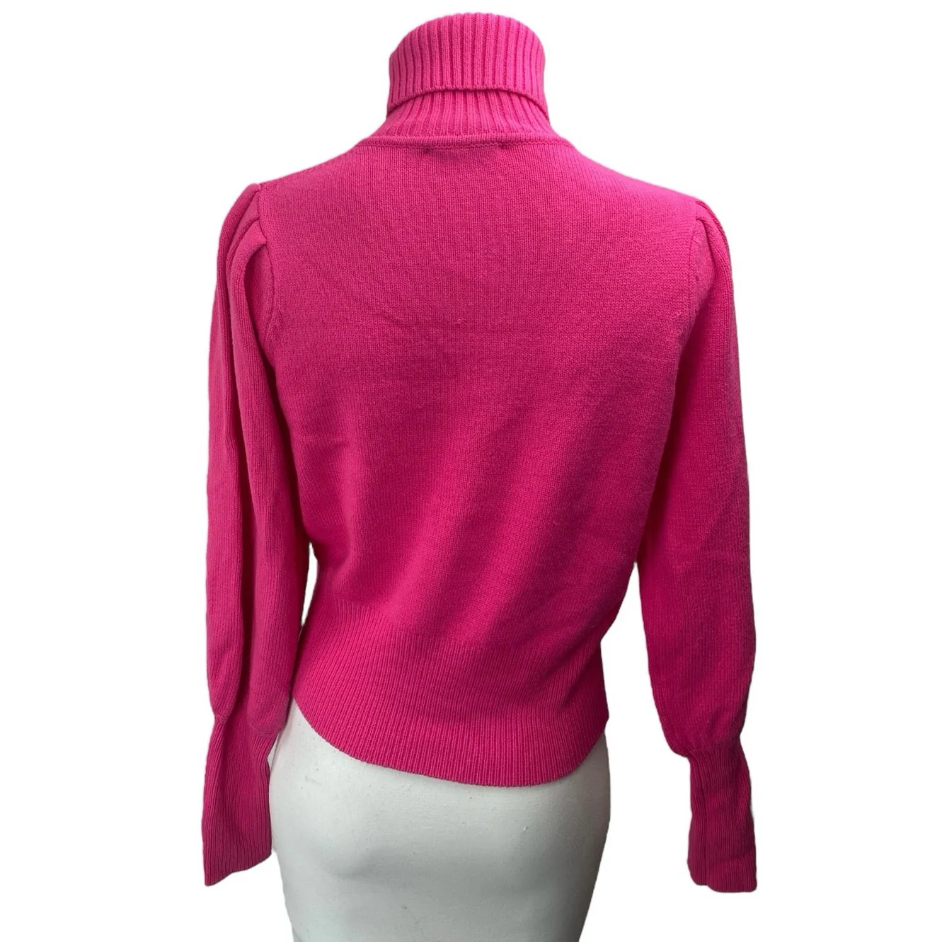 French Connection Women's Pink Turtleneck Long Puff Sleeve Knit Sweater Top XS - Image 2