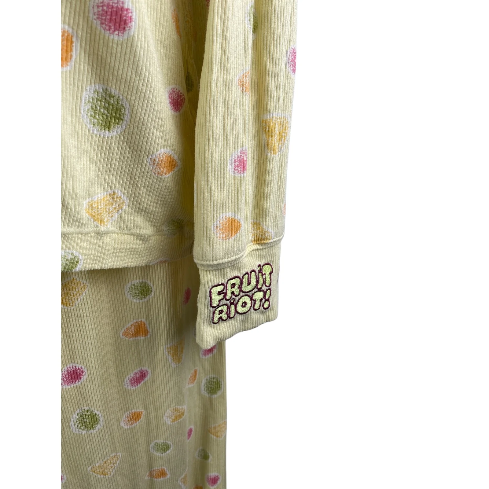 Fruit Riot Women's Yellow Ribbed Knit Long Sleeve Sleepwear Pajama Set Size S - Image 3