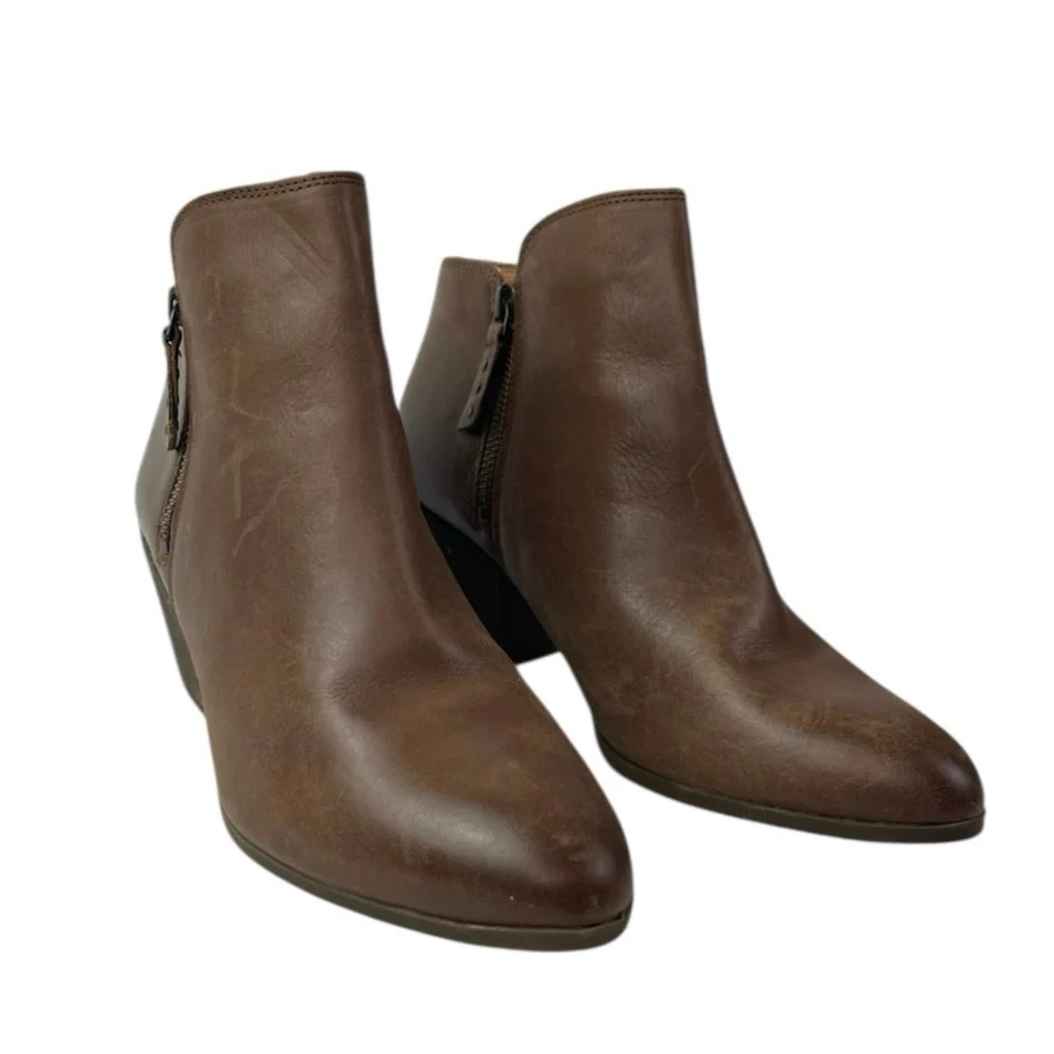 Frye Judith Women's Brown Leather Double Zip Almond Toe Heeled Ankle Boots Sz 9M - Image 5