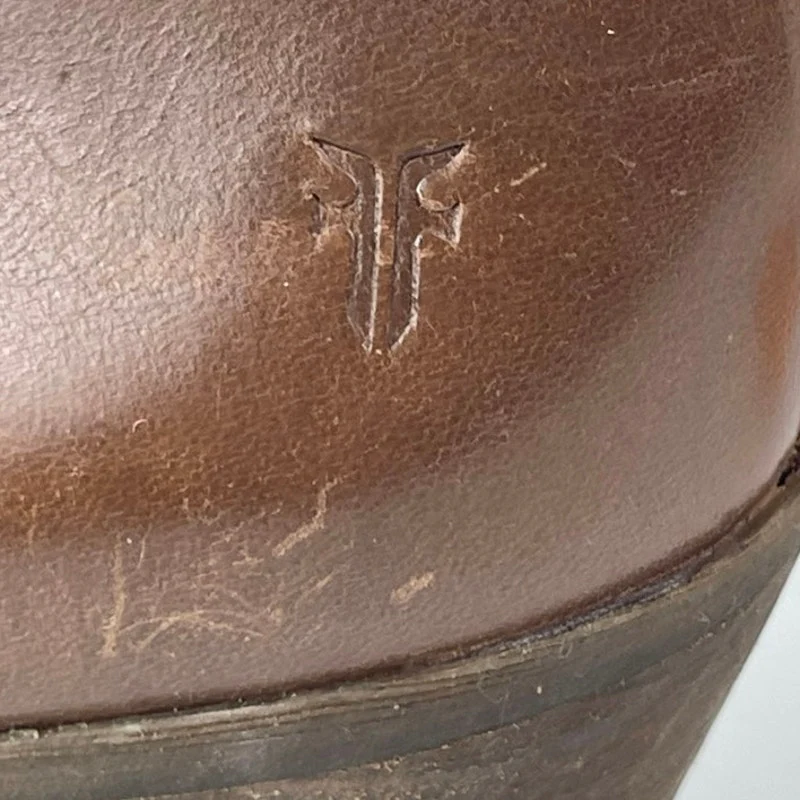 Frye Judith Women's Brown Leather Double Zip Almond Toe Heeled Ankle Boots Sz 9M - Image 8