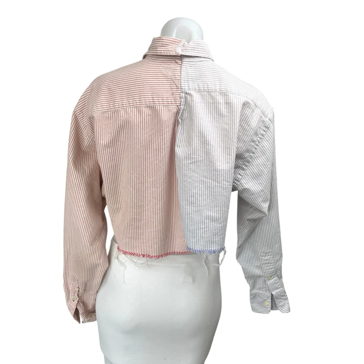 Furst Of A Kind Multicolor Stripe Zip Up Colorblock Long Sleeve Crop Shirt Top S - Image 2