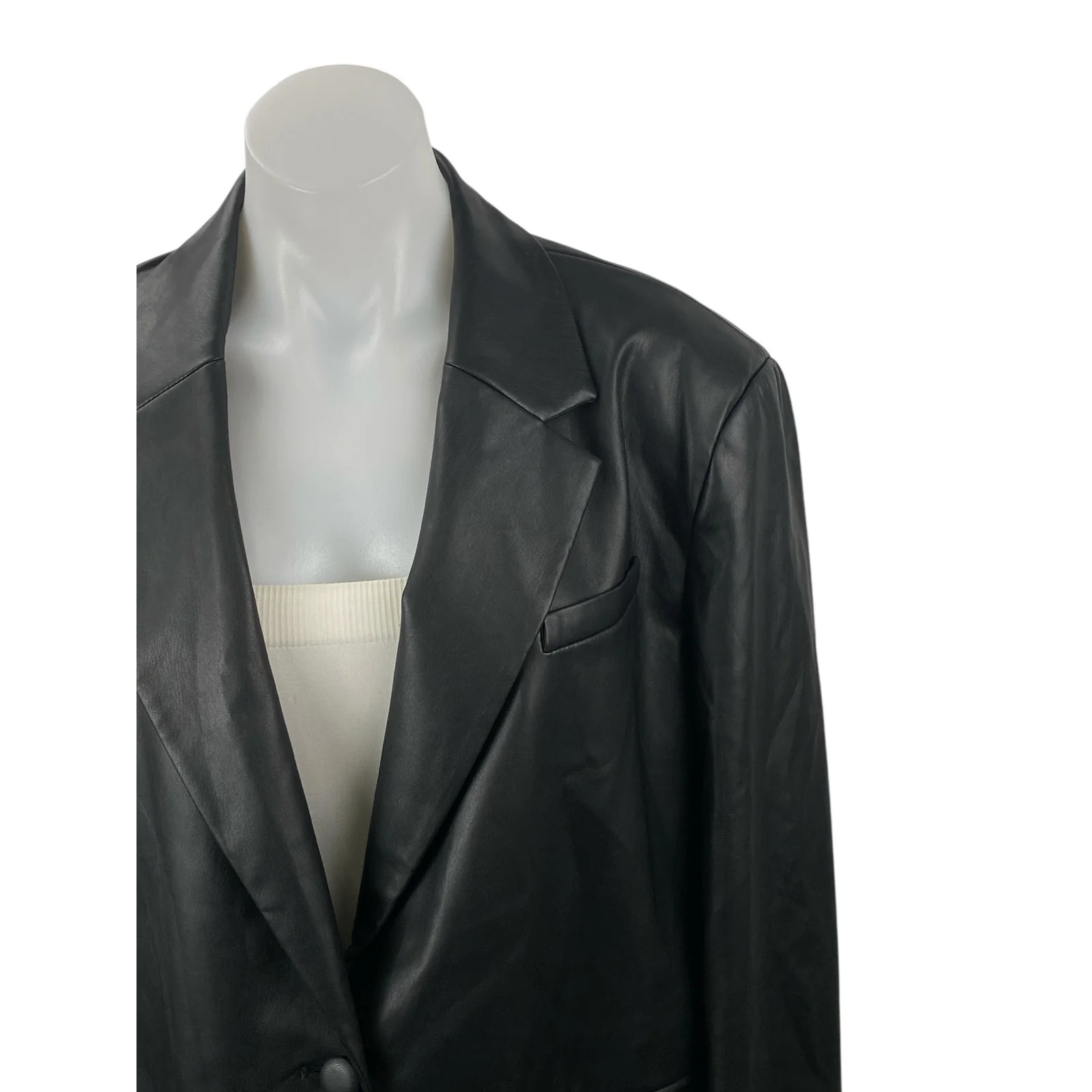 Future Collective x Kahlana Barfield Brown Faux Leather Blazer Coat Jacket Sz M - Image 2