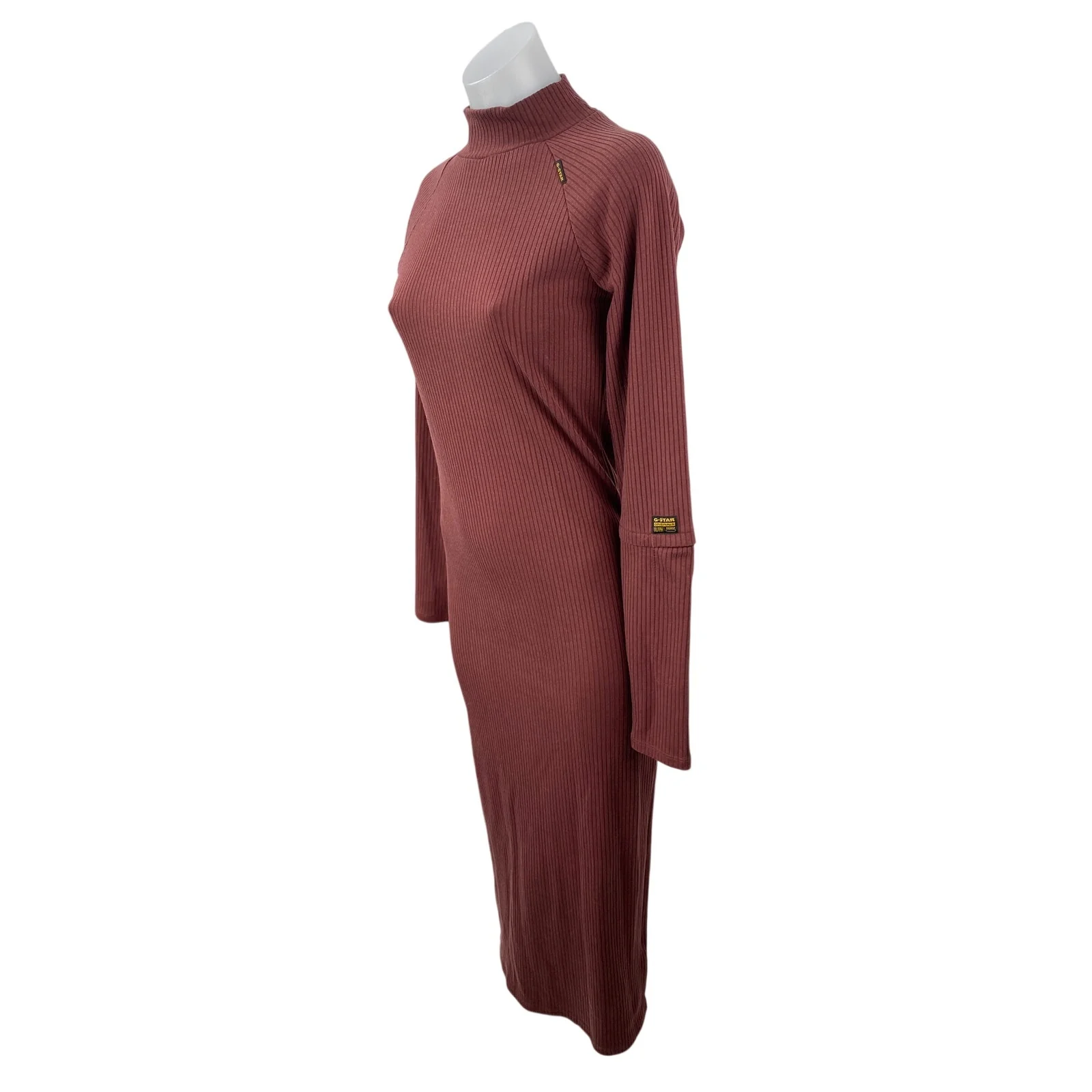 G-Star Women's Brown Long Sleeve Ribbed Knit Mock Neck Midi Sweater Dress Size Mb - Image 3