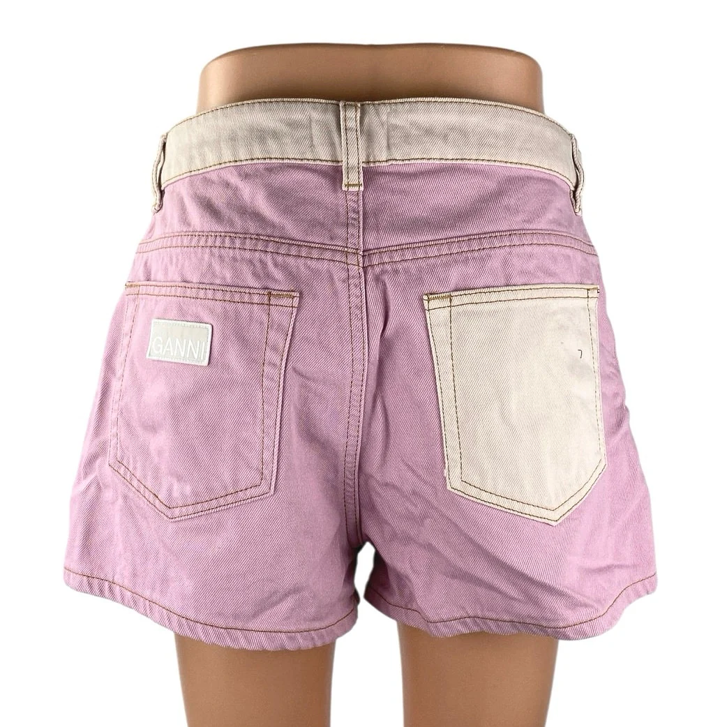 Ganni Overdyed Cutline Light Lilac Purple High Rise Denim Jean Shorts Size 30 - Image 3