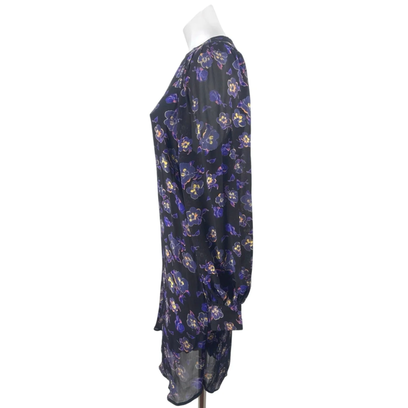 Ganni Women's Purple Floral Pansy Print Long Balloon Sleeve Mini Shift Dress 34 - Image 2