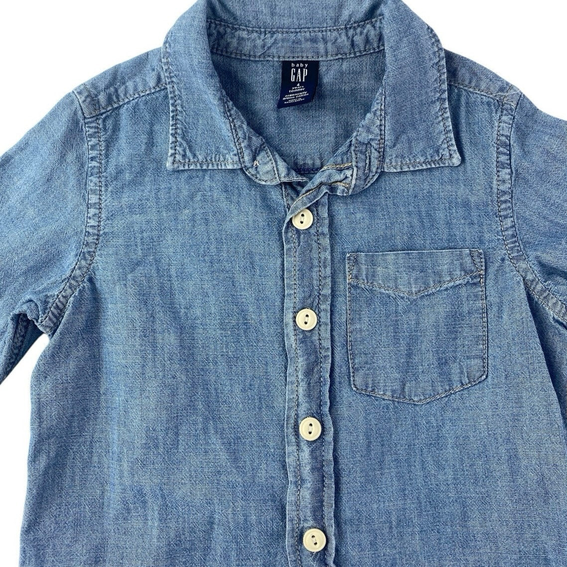 GAP Baby Kids Blue Denim Long Sleeve Button Down Pocket Shirt Top Size 4 Years - Image 3