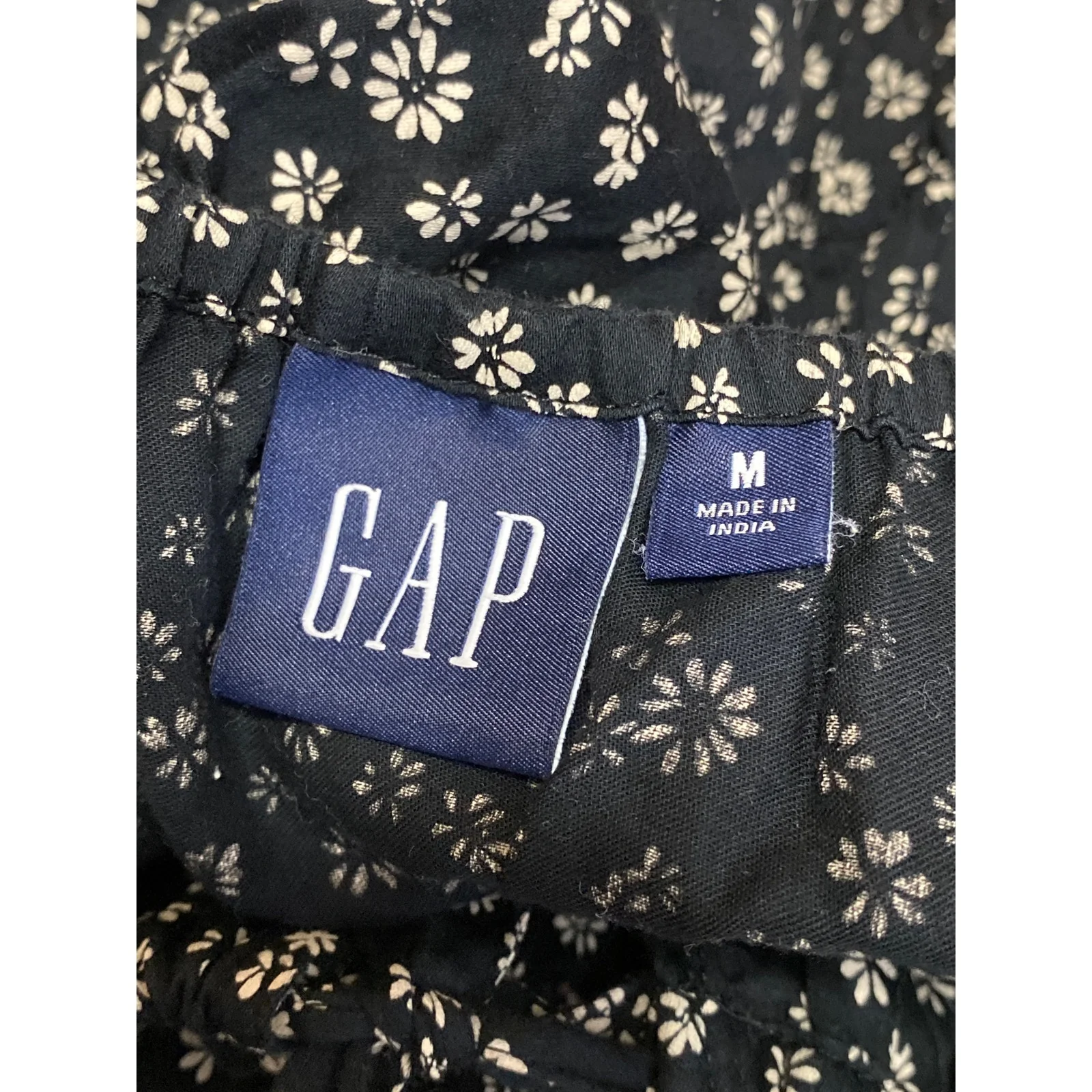 GAP Black Floral Smocked Puff Sleeve Tie Square Neck Mini Flare A-Line Dress M - Image 5