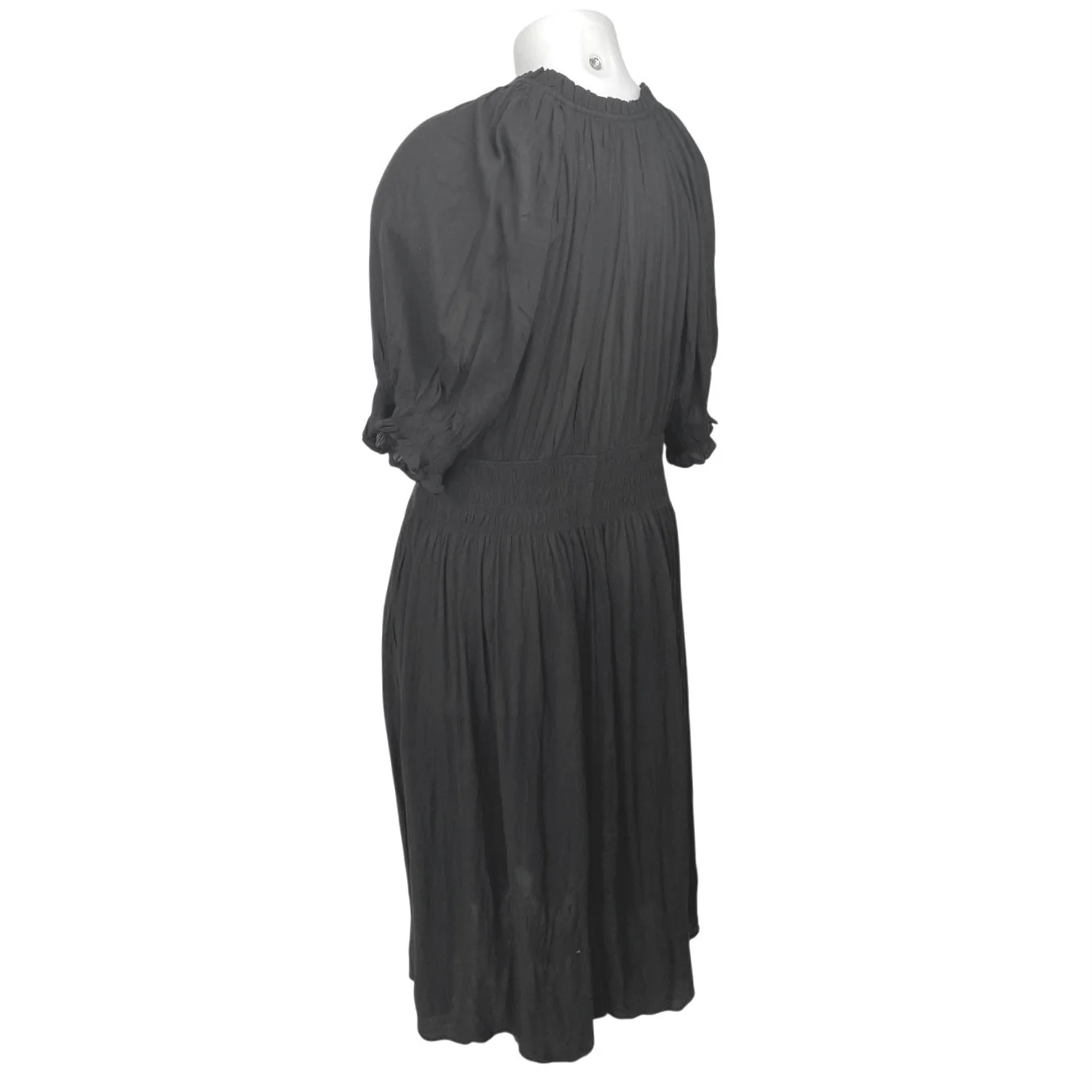 Gap Black Short Puff Sleeve V Neck Ruffle Smocked Fit & Flare Maxi Dress Size XL - Image 2