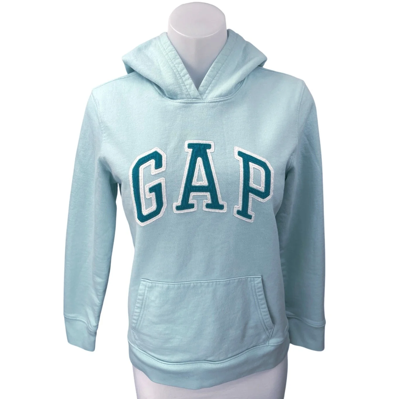 GAP Blue Logo Long Sleeve Pullover Pocket Hoodie Hooded Sweatshirt Top Size M