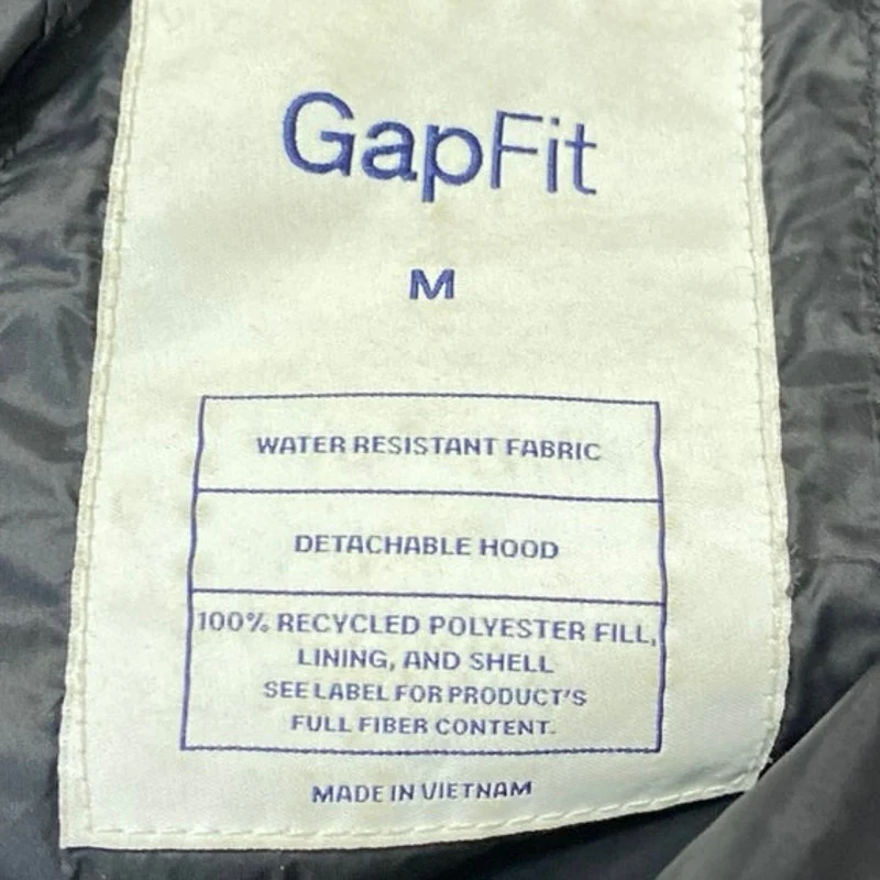 Gap Fit Women's Black Full Zip Snap Button Hoodie Hooded Crop Puffer Jacket Sz M - Image 3