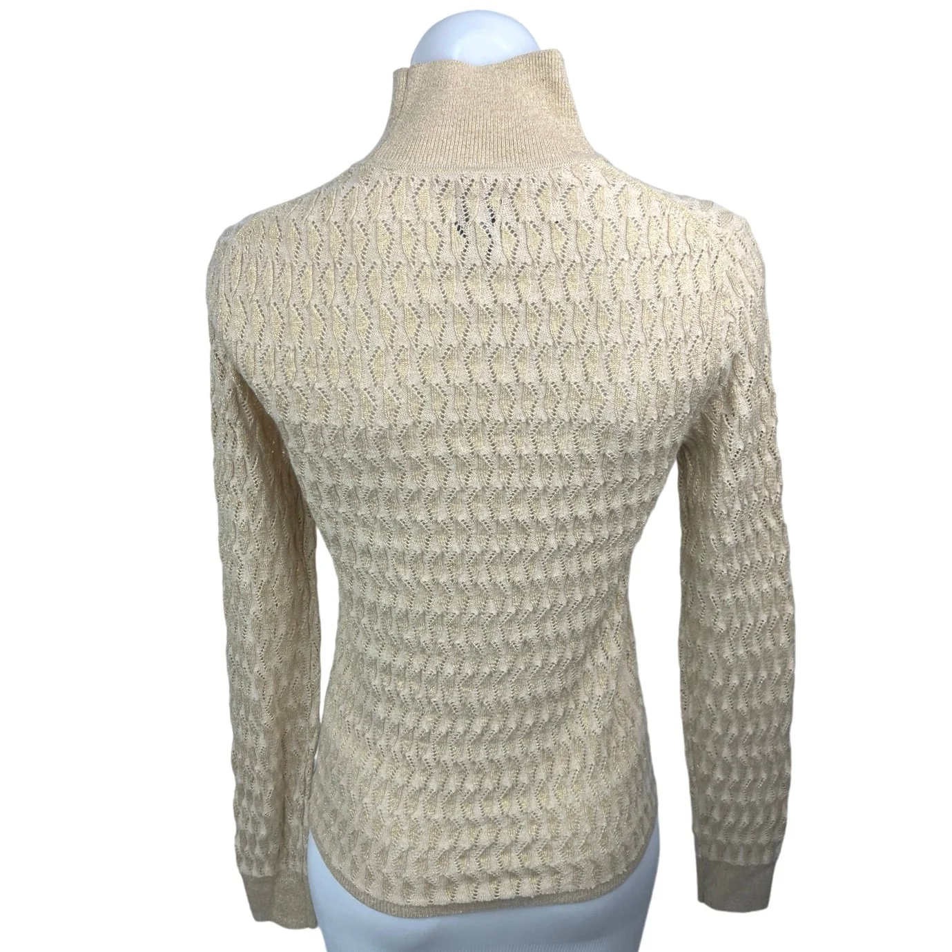 Gap Gold Metallic Pointelle Turtleneck Wool Stretch Knit Pullover Sweater Top XS - Image 2