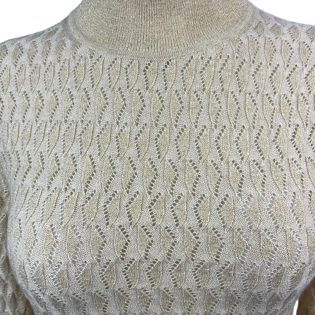 Gap Gold Metallic Pointelle Turtleneck Wool Stretch Knit Pullover Sweater Top XS - Image 3