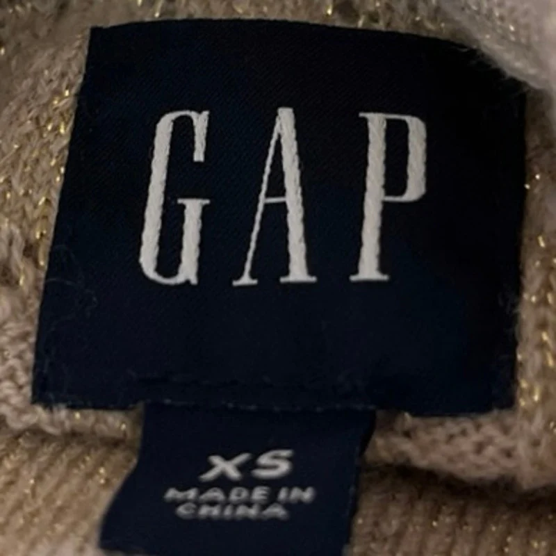Gap Gold Metallic Pointelle Turtleneck Wool Stretch Knit Pullover Sweater Top XS - Image 4