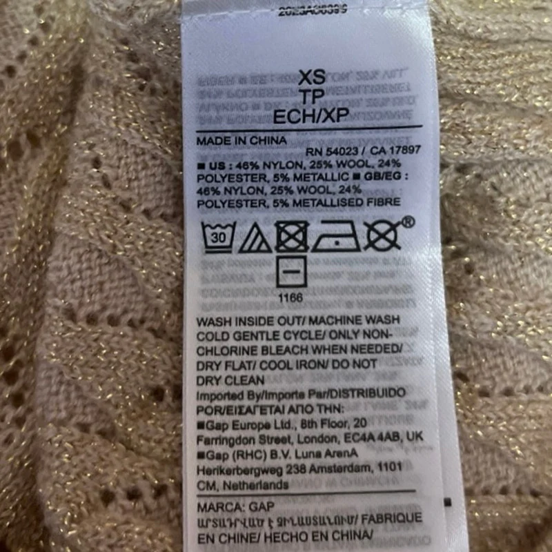 Gap Gold Metallic Pointelle Turtleneck Wool Stretch Knit Pullover Sweater Top XS - Image 5
