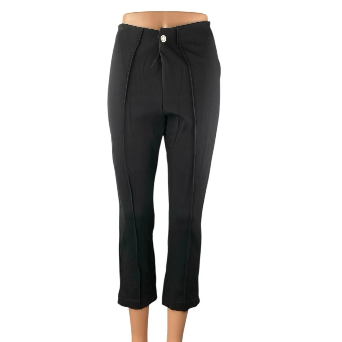 Gap Ponte Capri Women's Black High Rise Pleated Cropped Trousers Pants Sz S Tall