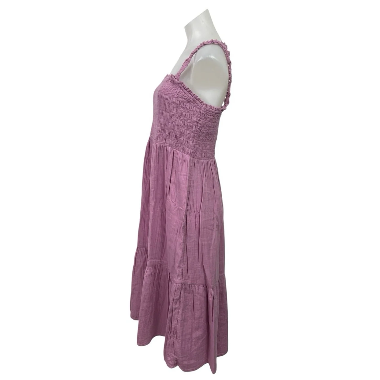 GAP Purple Smocked Square Neck Sleeveless Tiered Midi Tank Flare A-Line Dress L - Image 2