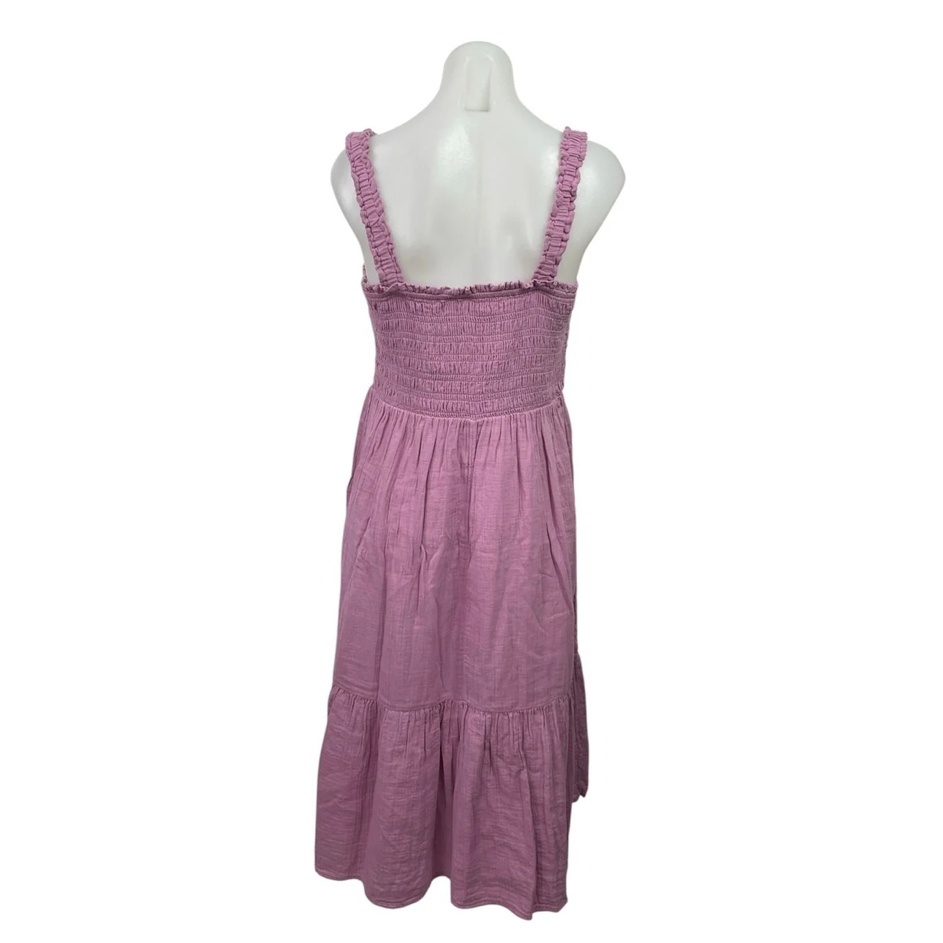 GAP Purple Smocked Square Neck Sleeveless Tiered Midi Tank Flare A-Line Dress L - Image 3