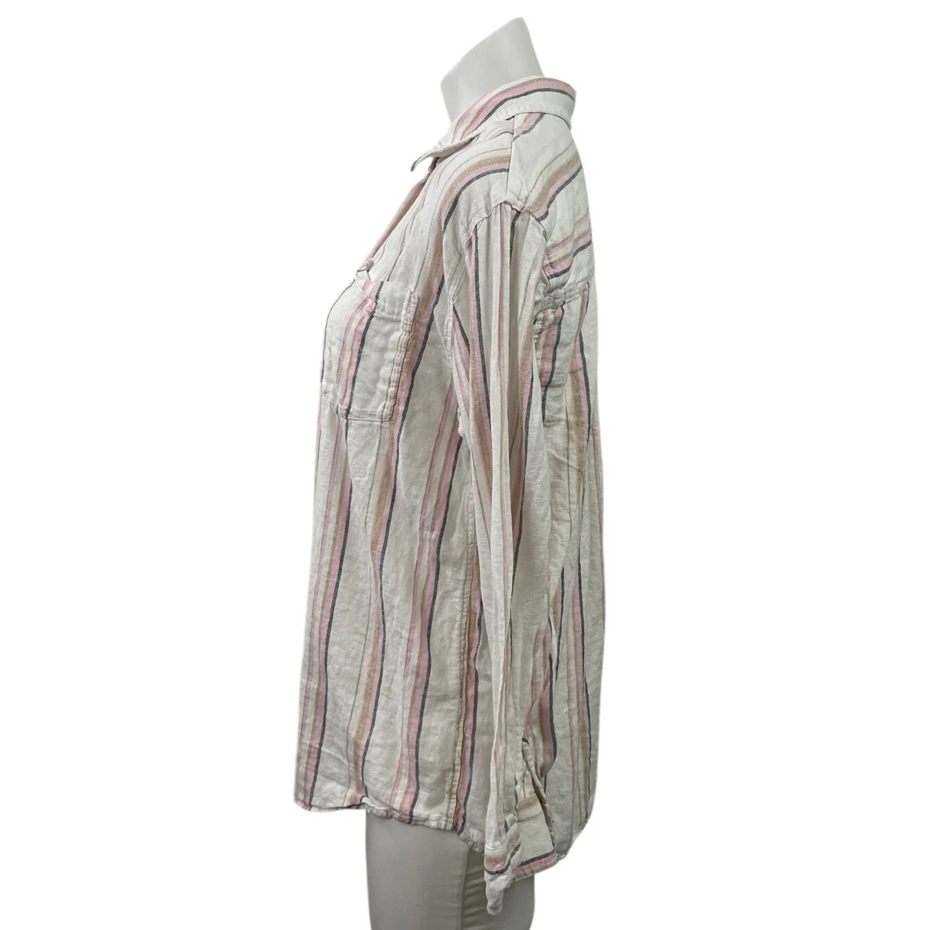 Gap White Pink Striped Linen Long Sleeve Pocket Button Down Shirt Top Size M - Image 2