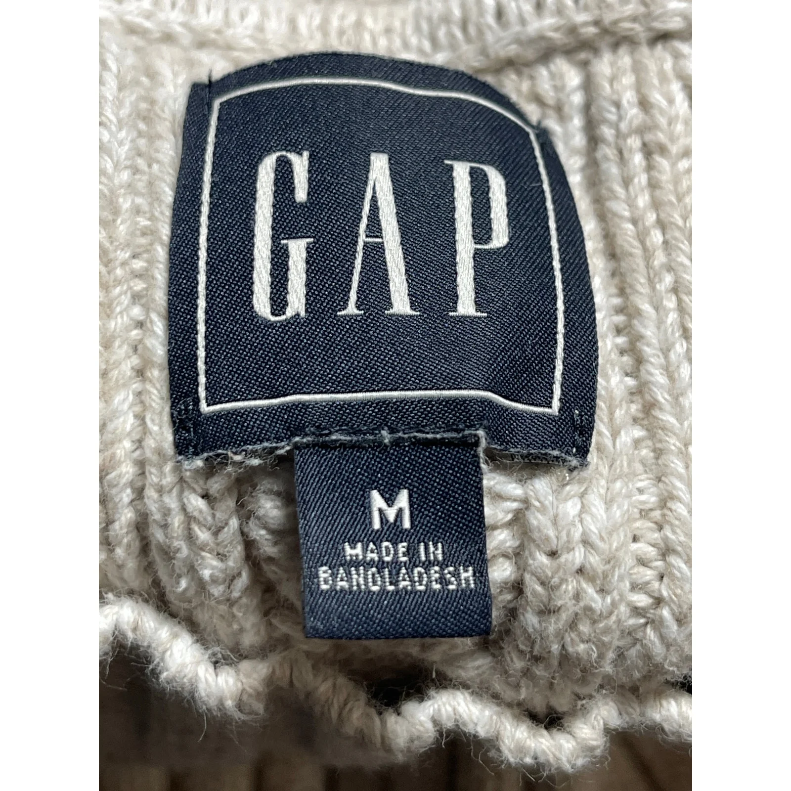 Gap Women's Beige Argyle Cable Knit Long Sleeve Crew Neck Sweater Top Size M - Image 5