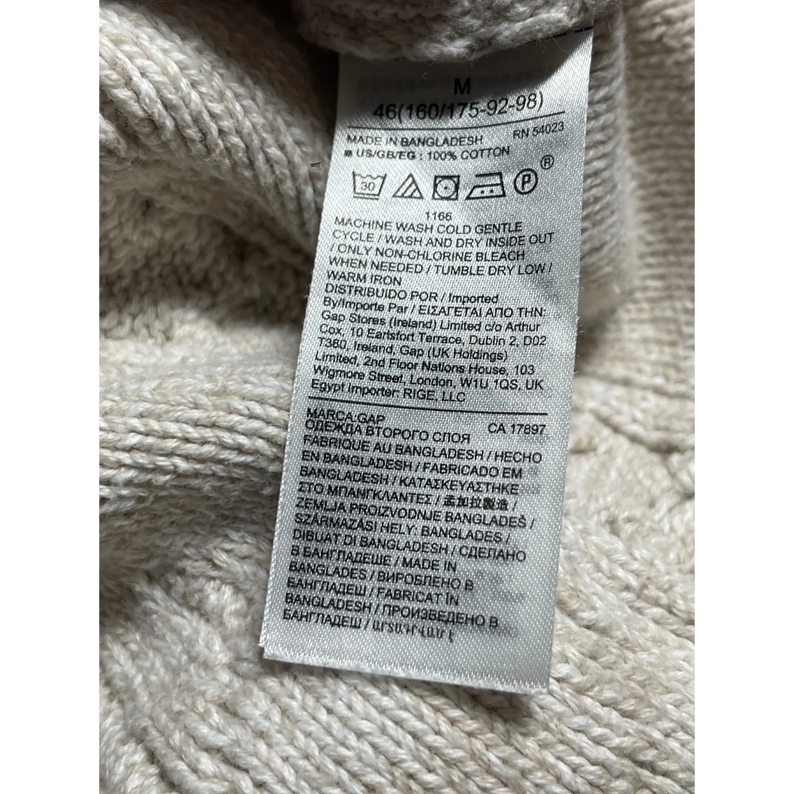 Gap Women's Beige Argyle Cable Knit Long Sleeve Crew Neck Sweater Top Size M - Image 6