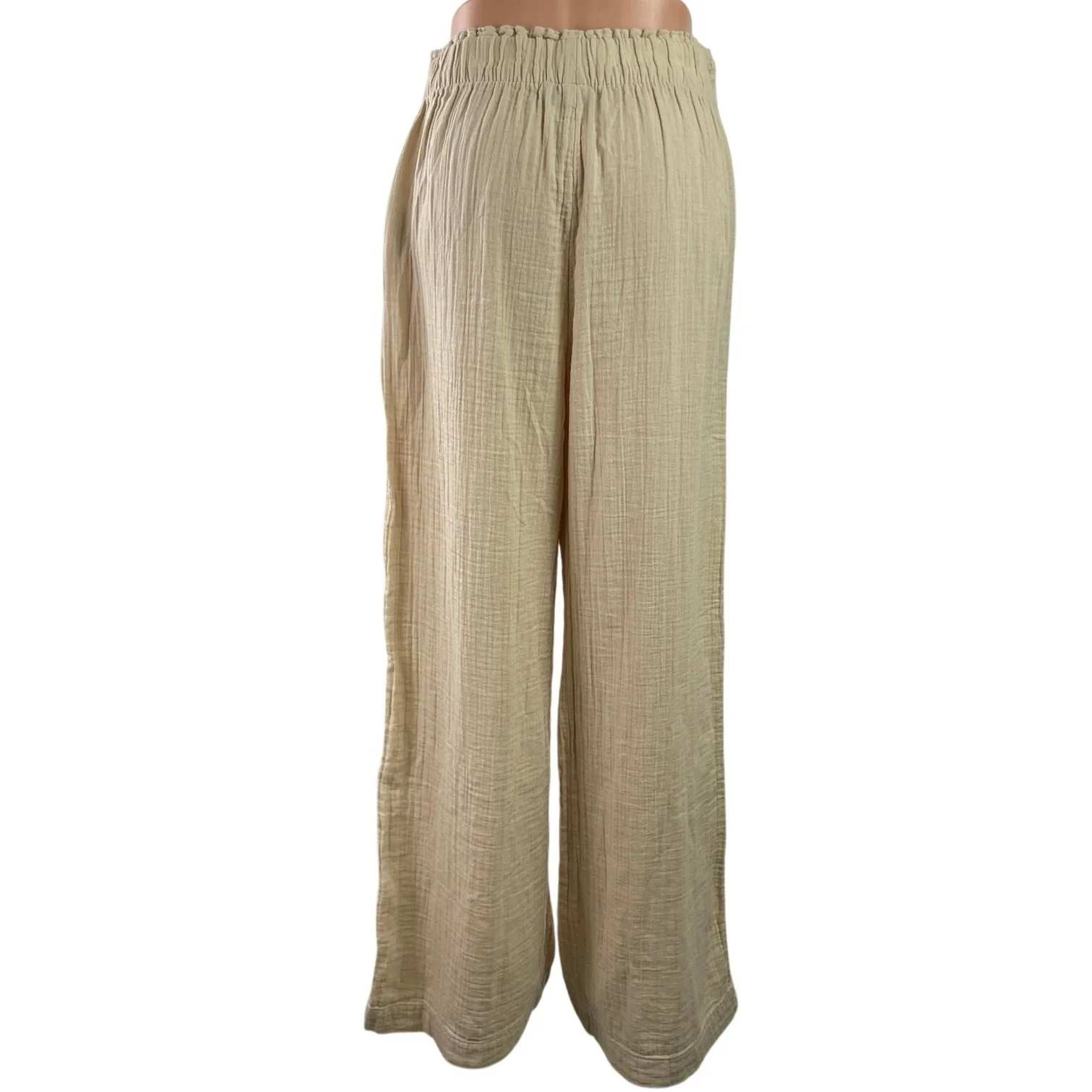 GAP Women's Beige Pleated High Waisted Palazzo Wide Leg Baggy Trousers Pants S - Image 3