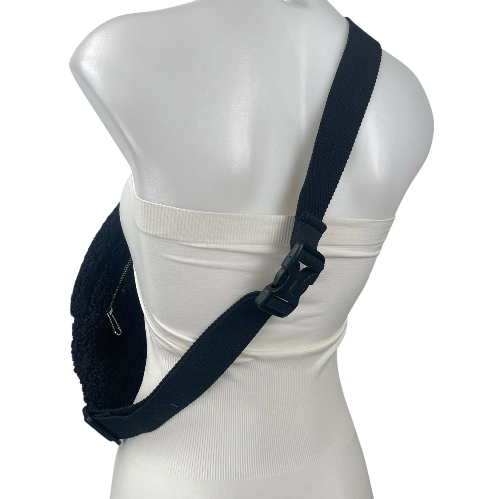 GAP Women's Black Faux Sherpa Fur Fanny Pack Adjustable Sling Borg Bum Belt Bag - Image 3