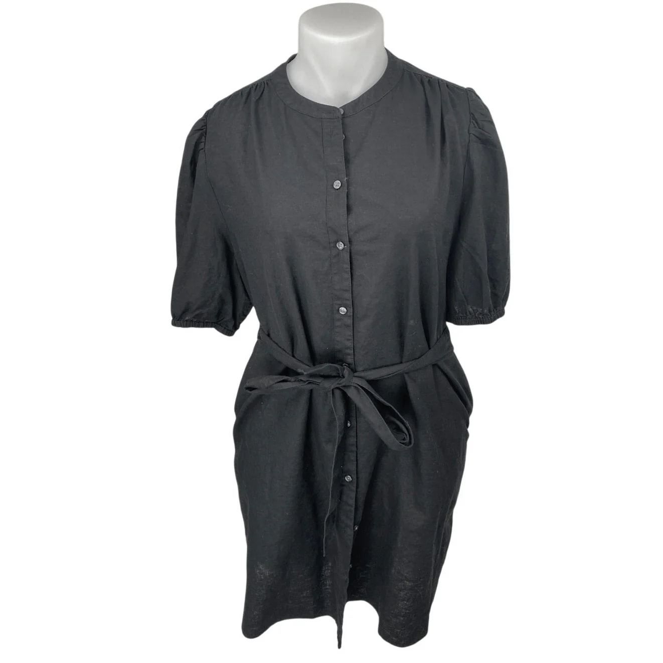 Gap Womens Black Short Sleeve Button Down Tie Waist Midi Shirt Dress Size XXL