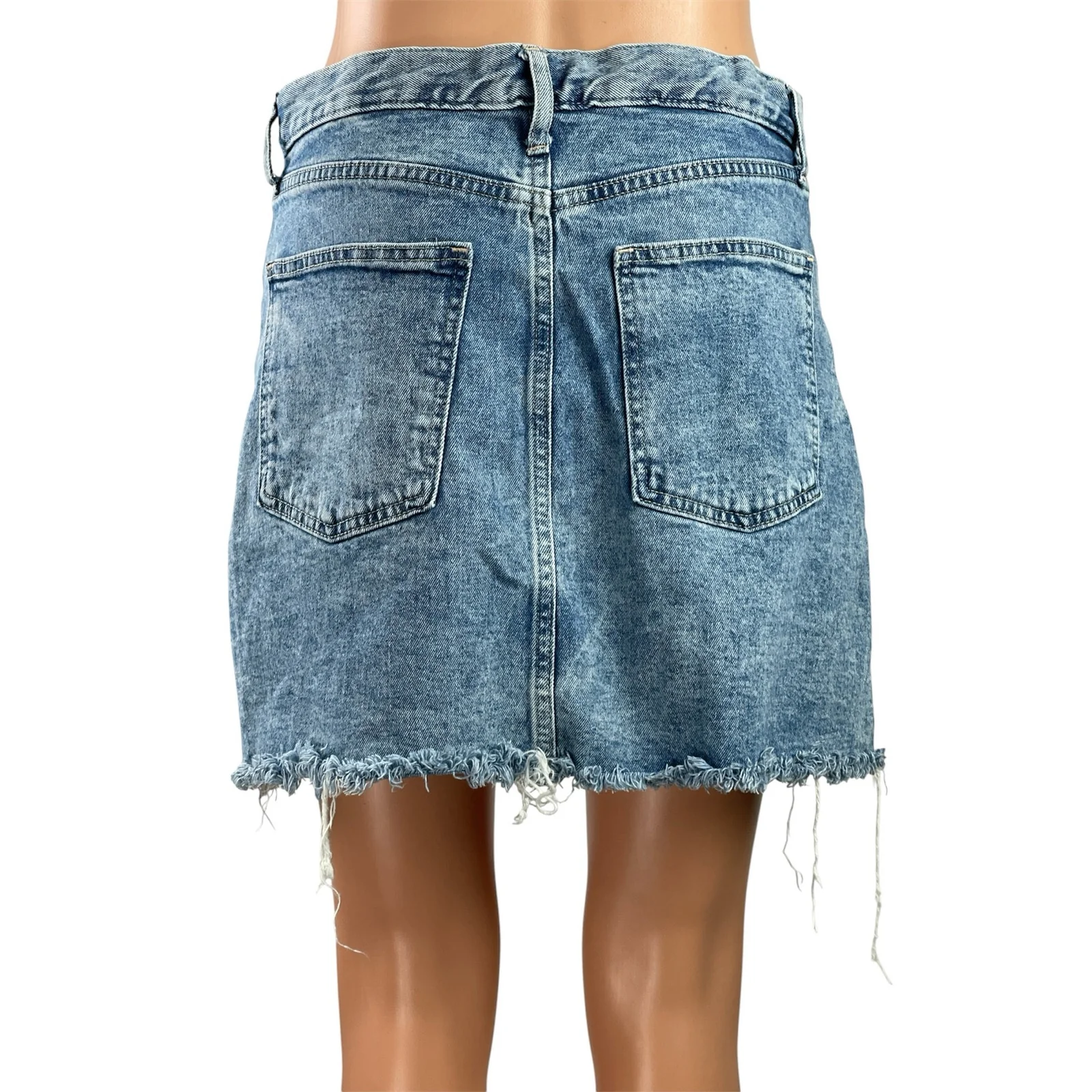 GAP Women's Blue Denim Distressed Raw Hem Light Wash Pockets Jeans Skirts Size 4 - Image 3
